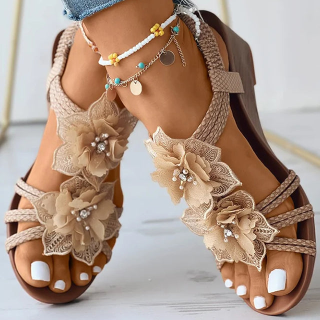Dames Sandalen Sleehak Bloemendecoratie 7