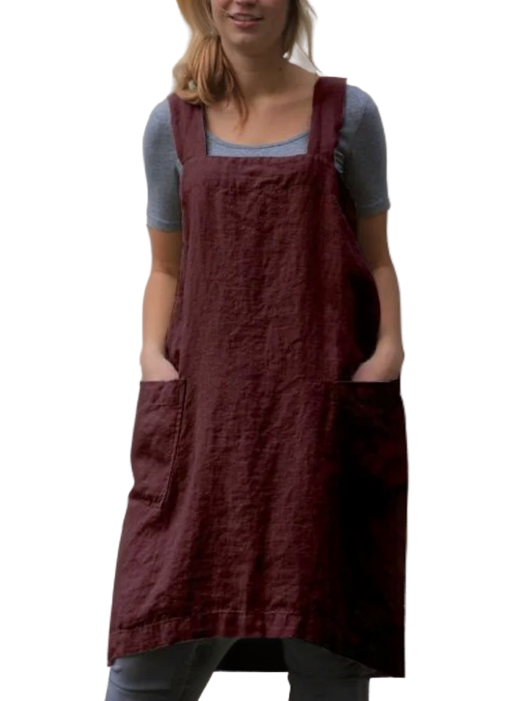 Dames Schürzenkleid Casual met Praktische Zak en Overgekruiste Rug 7