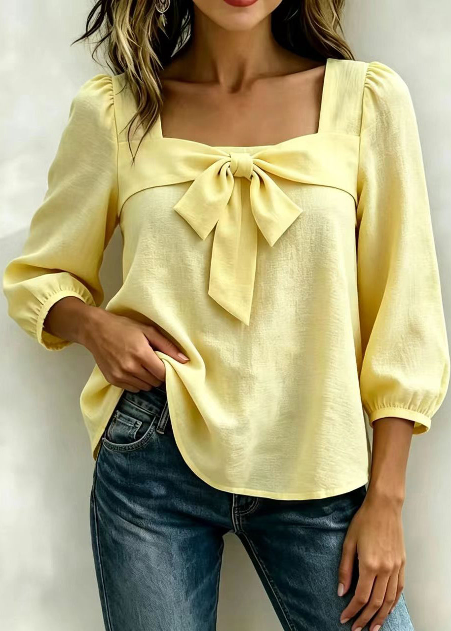 Dames Shirt Lange Mouw Vierkante Kraag Met Strikdetail 1