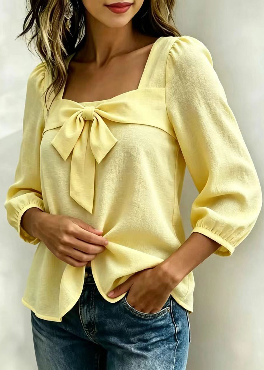 Dames Shirt Lange Mouw Vierkante Kraag Met Strikdetail 3