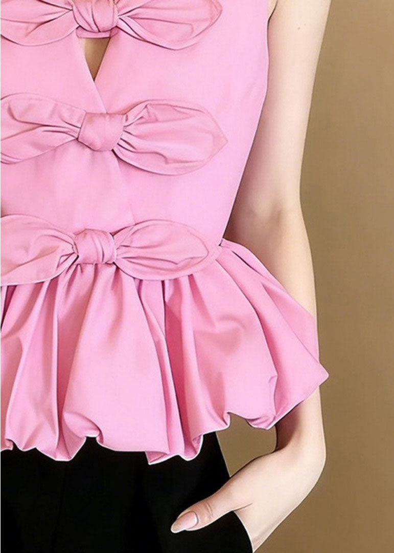 Dames Shirt Mouwloos V-hals Strik Detail 3