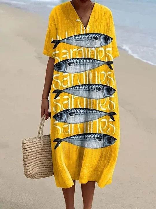 Dames Shirtjurk Korte Mouwen Plus Size Ademend Oceaanmotief Casual Zomerjurkjes 10