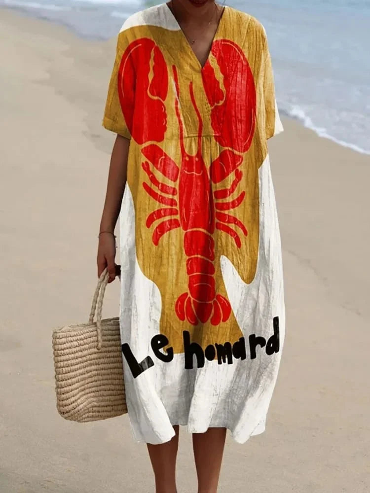 Dames Shirtjurk Korte Mouwen Plus Size Ademend Oceaanmotief Casual Zomerjurkjes 21