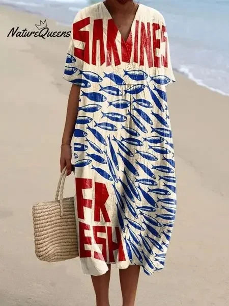 Dames Shirtjurk Korte Mouwen Plus Size Ademend Oceaanmotief Casual Zomerjurkjes 26