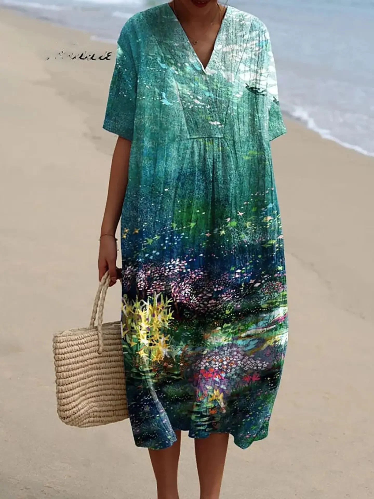 Dames Shirtjurk Korte Mouwen Plus Size Ademend Oceaanmotief Casual Zomerjurkjes 8