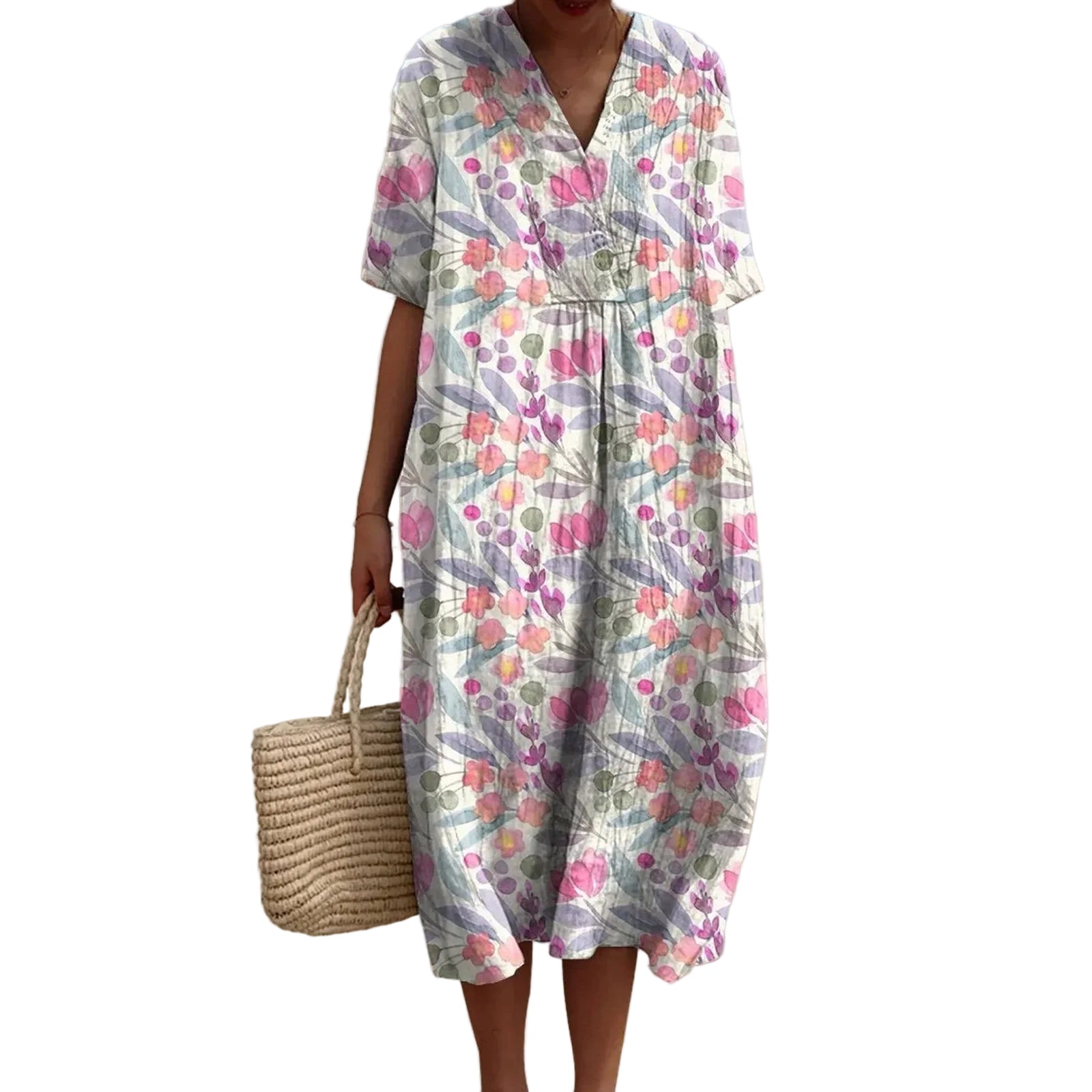 Dames Shirtjurk Met Korte Mouwen Bloemenprint Met Zak 0