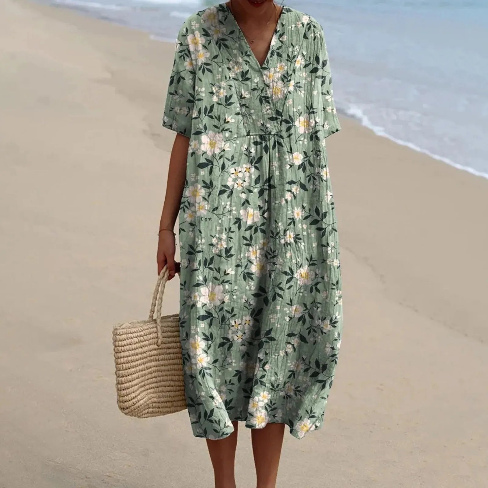 Dames Shirtjurk Met Korte Mouwen Bloemenprint Met Zak 2