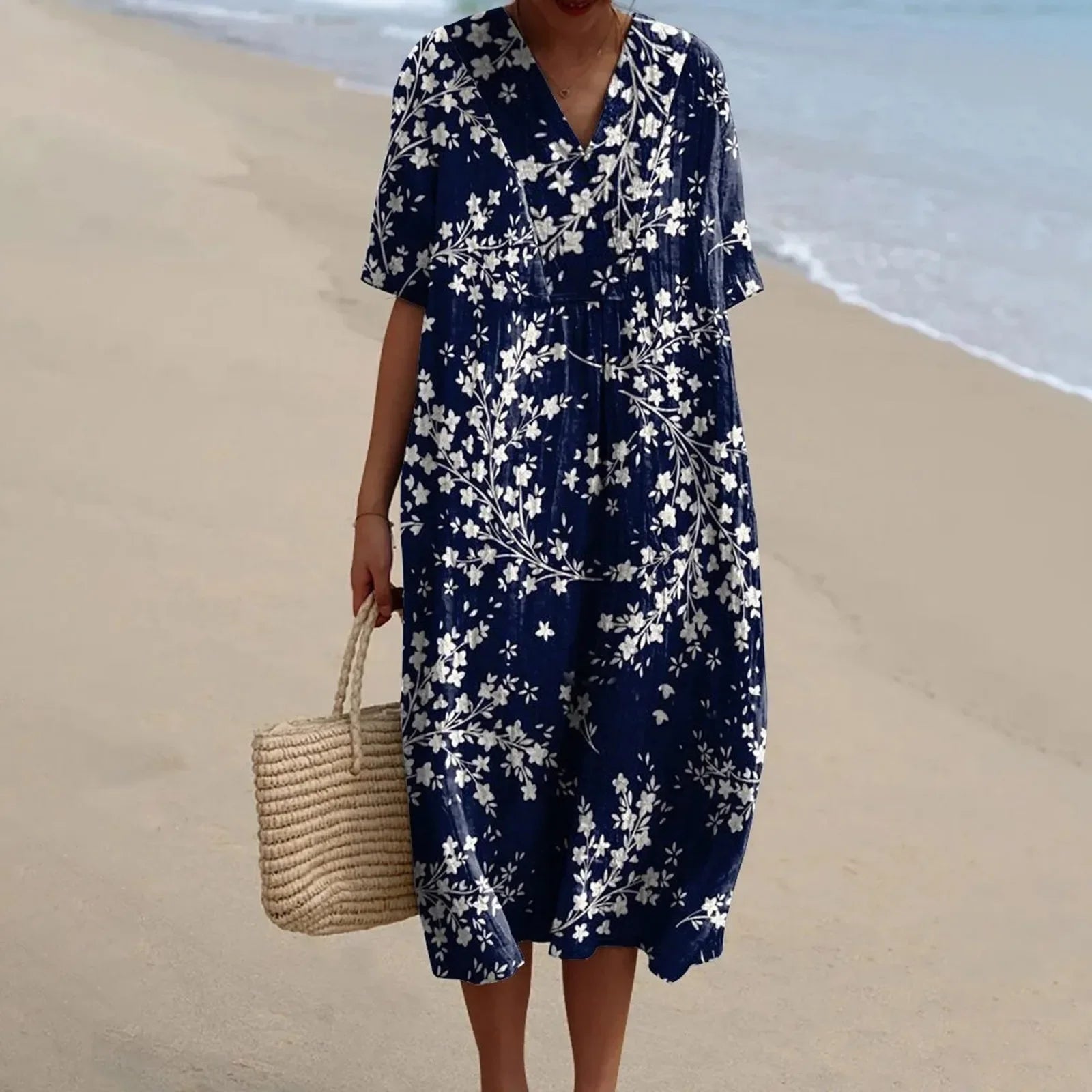 Dames Shirtjurk Met Korte Mouwen Bloemenprint Met Zak 4