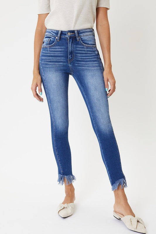 Dames Skinny Jeans Hoge Taille met Hem Detail 1