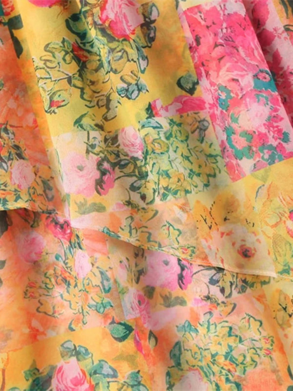 Dames Sling Dress Met Kleurblok en Bloemenprint 1