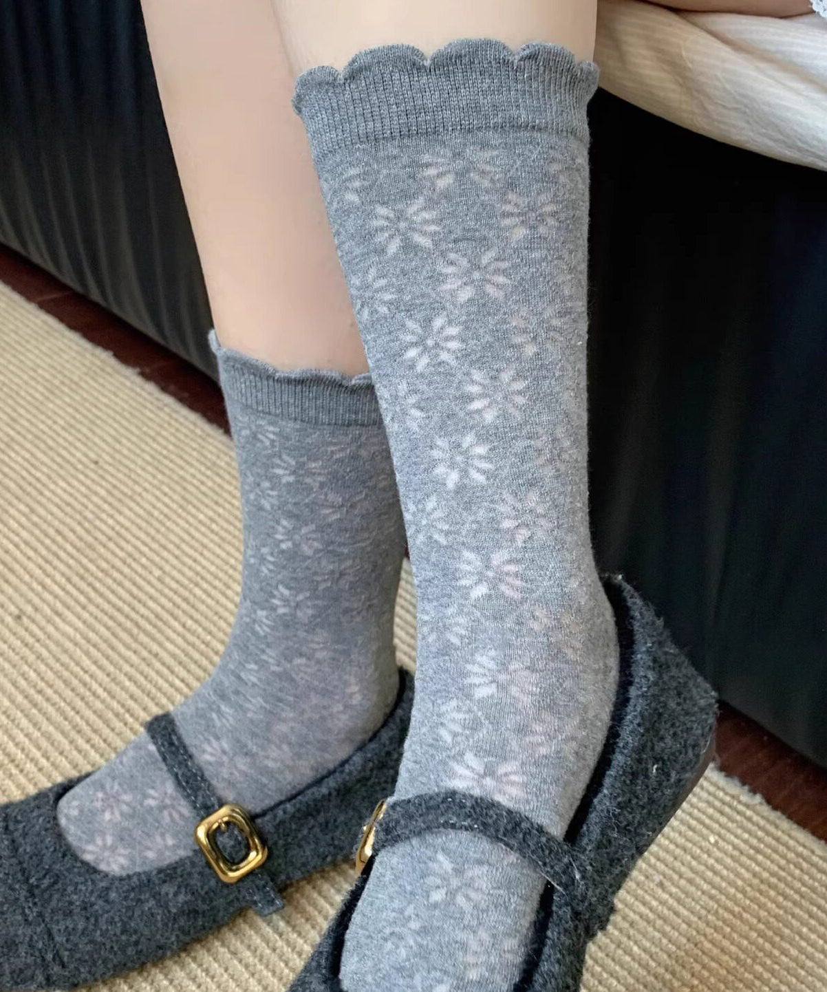 Dames Sokken Met Uitgeholde Gegolfde Jacquardstijl Casual Kuithoogte 1