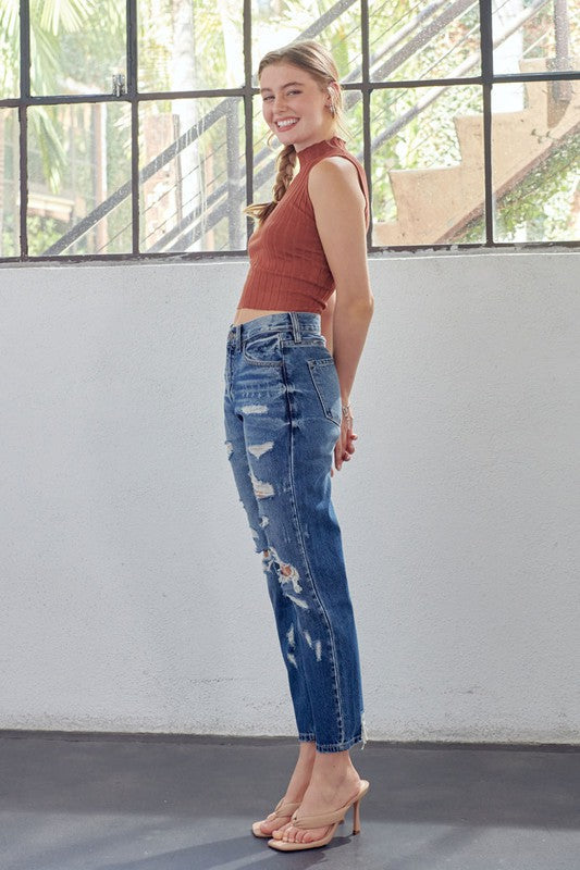 Dames Spijkerbroek Hoge Taille Mom Fit Denim 4