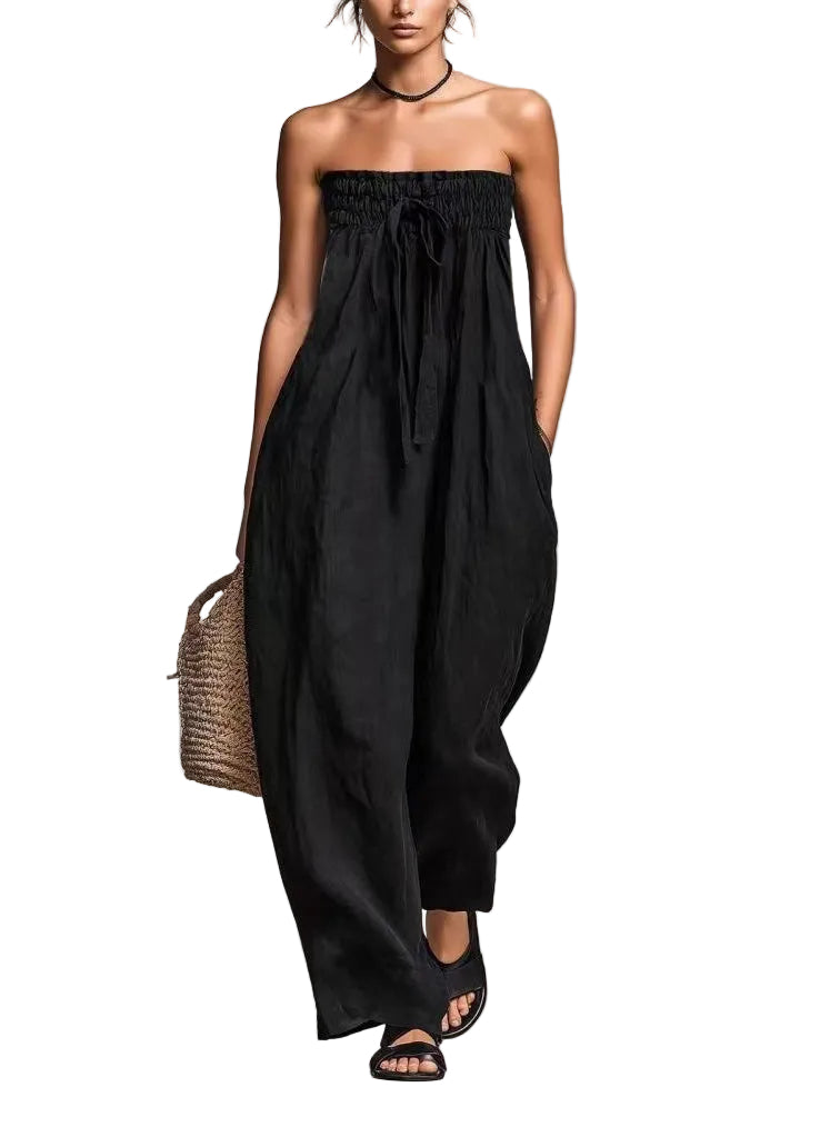 Dames Strapless Jumpsuit Mouwloos Met Trekkoord 0
