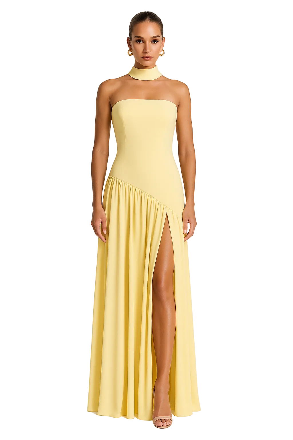 Dames Strapless Jurk met Hoge Split 0
