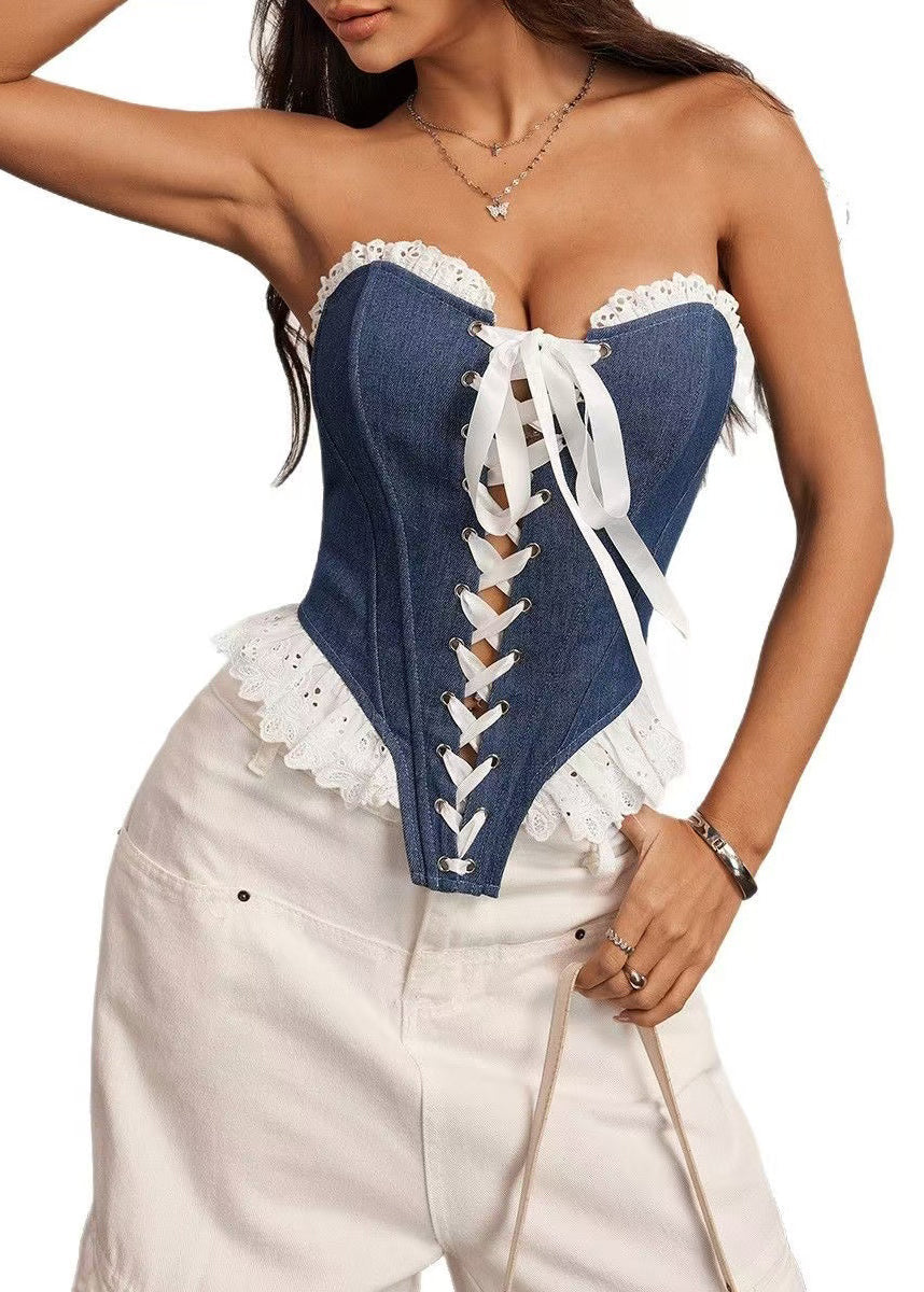 Dames Strapless Tanktop Patchwork Kant Zomerstijl 4