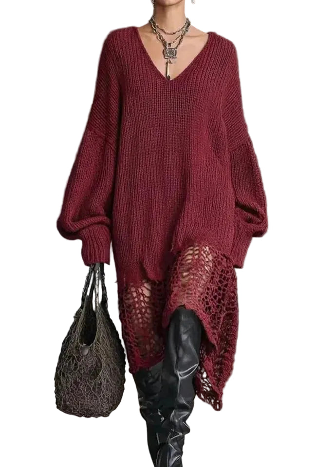 Dames Sweaterjurk V-hals Asymmetrische Zoom 0