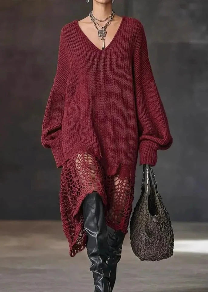 Dames Sweaterjurk V-hals Asymmetrische Zoom 1