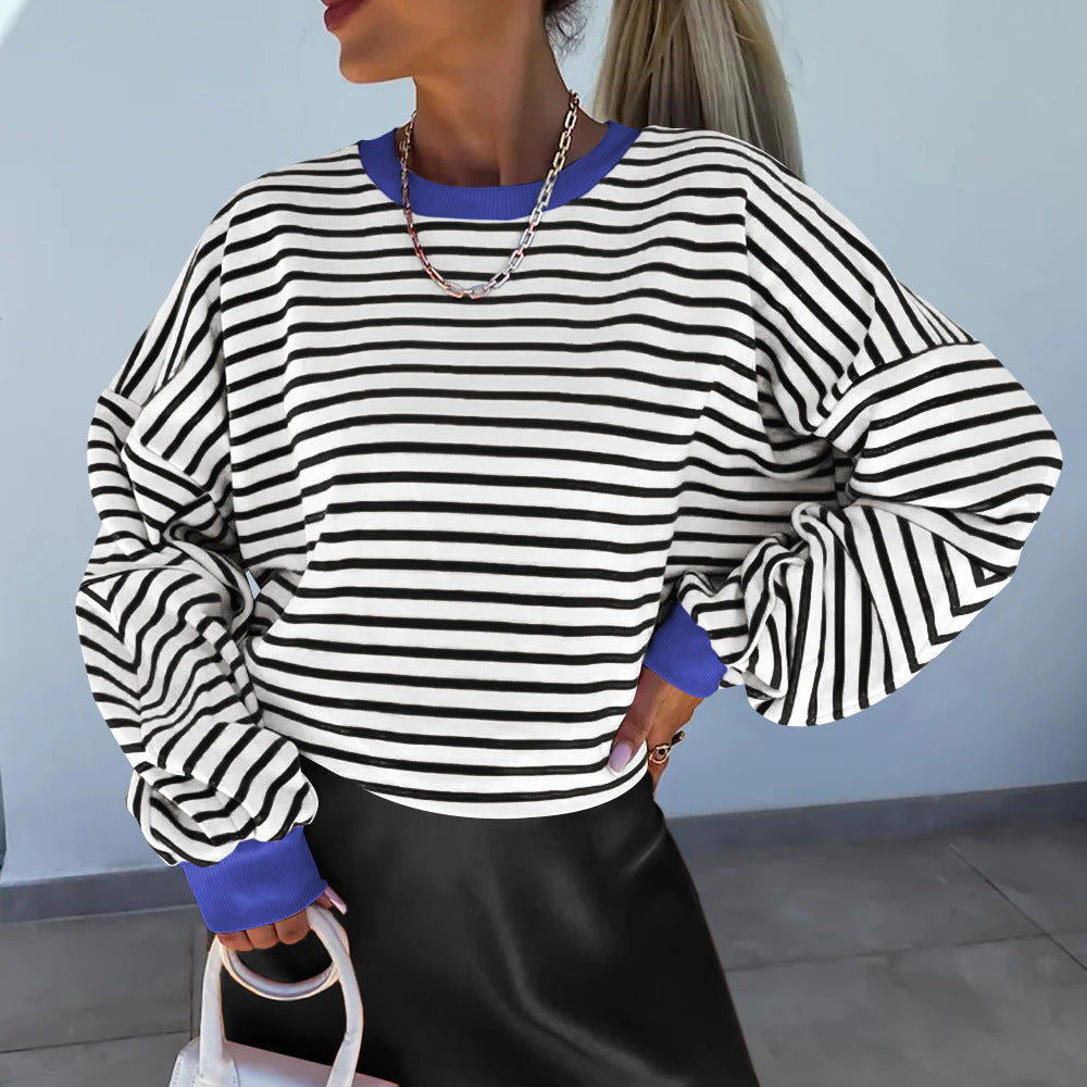 Dames Sweatshirt Boxy Stijl met Contrasterende Biezen 1