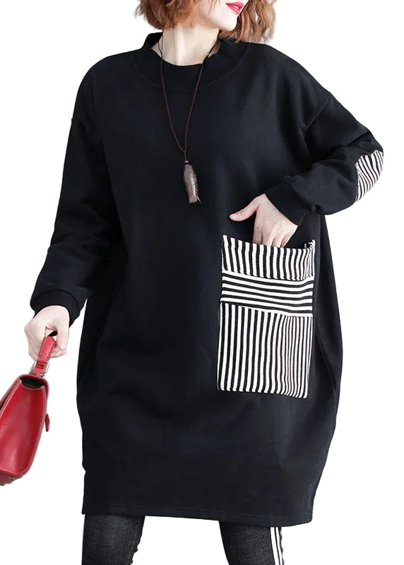 Dames Sweatshirt Jurk met Zakken en Patchwork Design 0