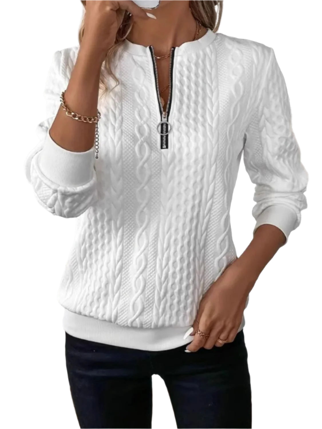 Dames Sweatshirt Met Halve Rits Textuur Polyester 0