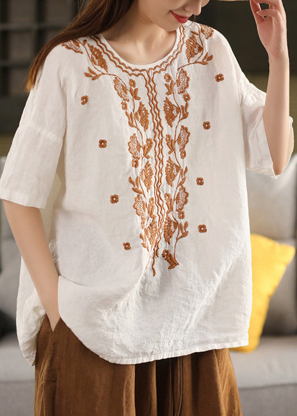 Dames T-shirt O-hals Geborduurd Zomerstijl 3