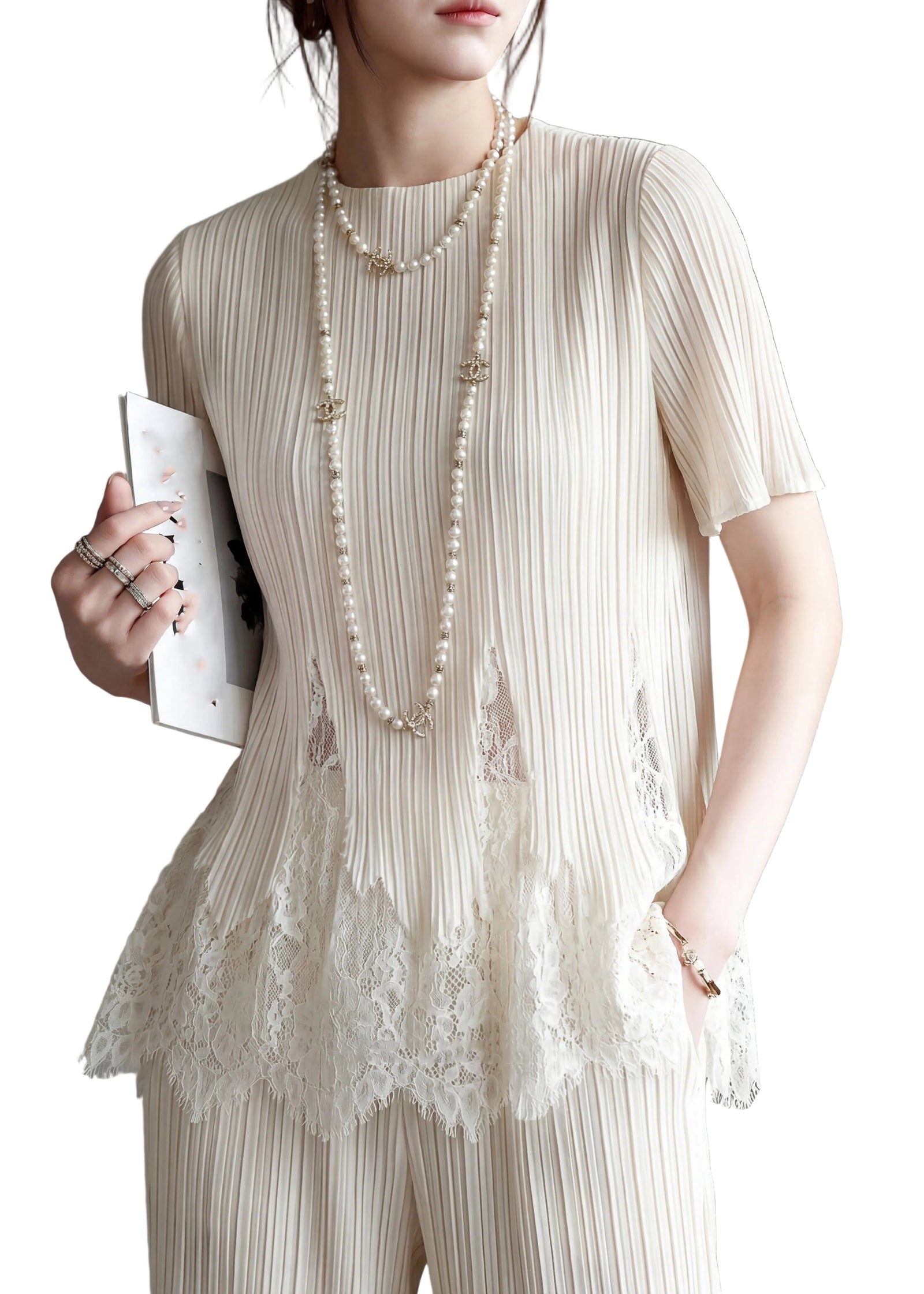 Dames T-shirt O-hals met Kanten Details 0