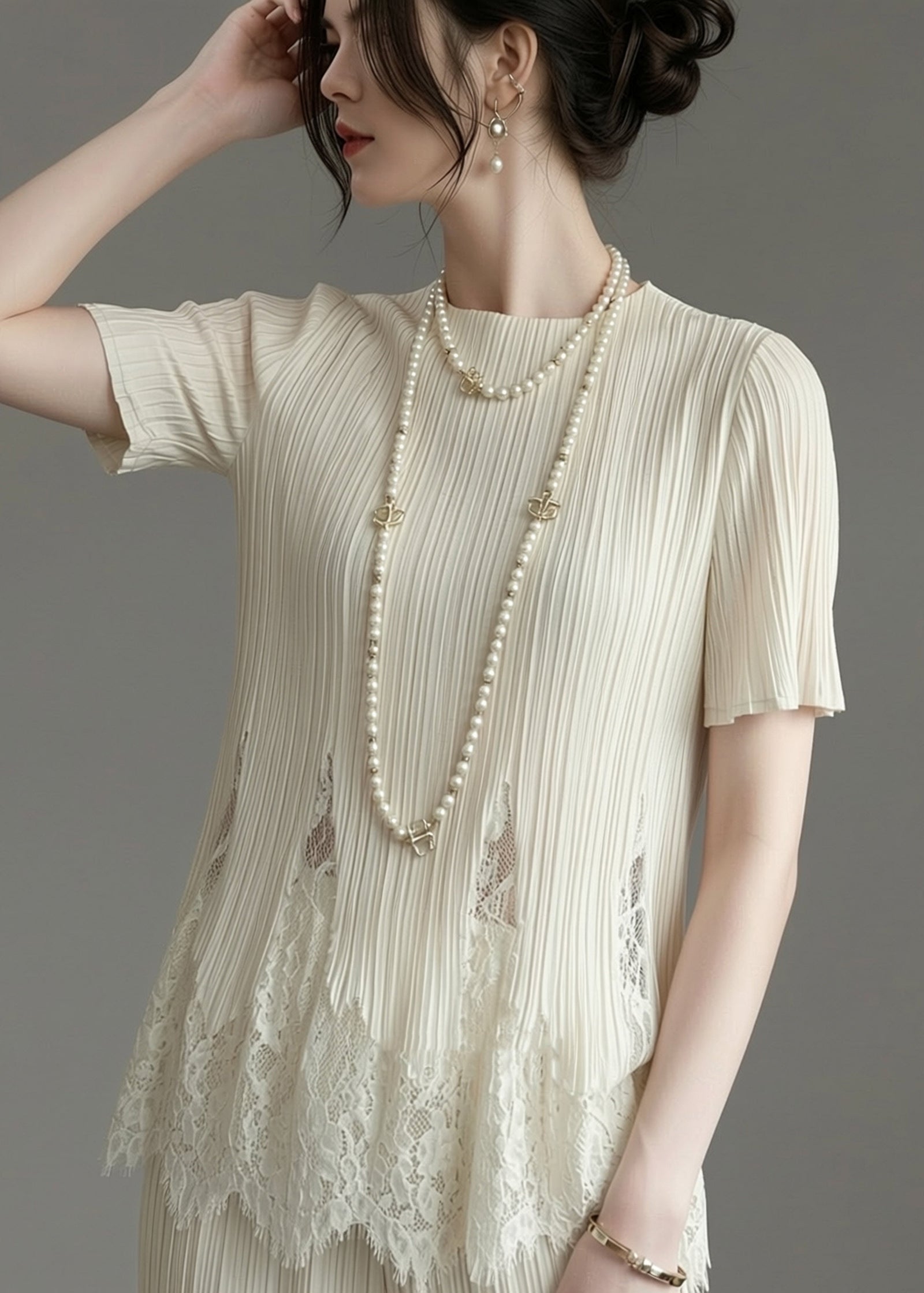 Dames T-shirt O-hals met Kanten Details 1