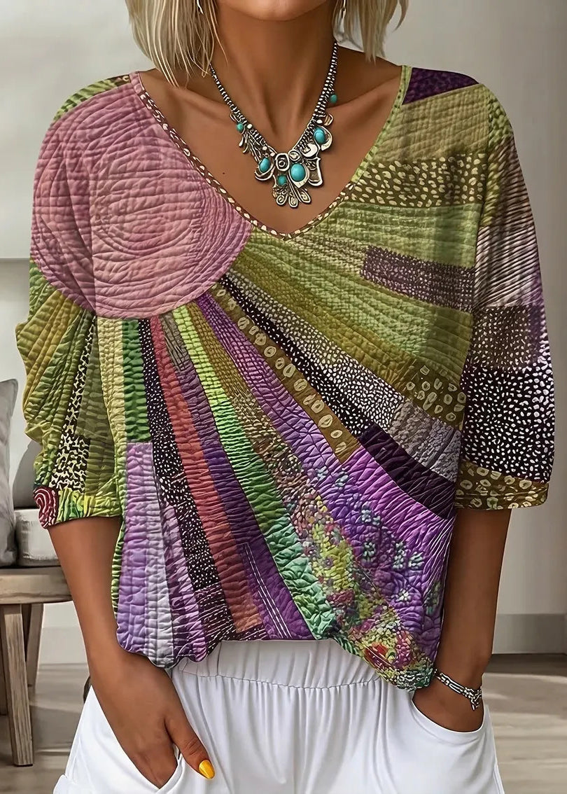 Dames T-shirt V-hals Bohemian Print 2
