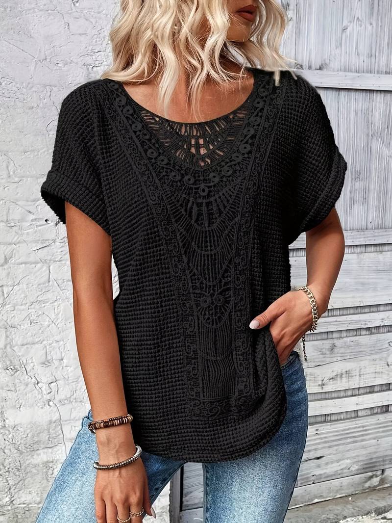 Dames T-shirt met Kanten Details en Ronde Hals 8