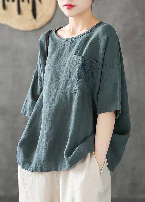 Dames T-shirt met O-hals en borduursel casual zomerstijl 2