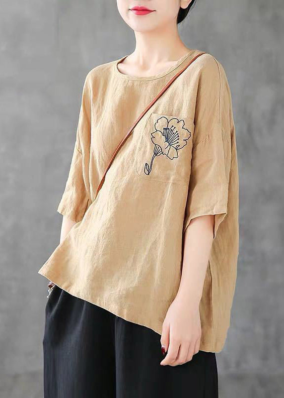 Dames T-shirt met O-hals en borduursel casual zomerstijl 3