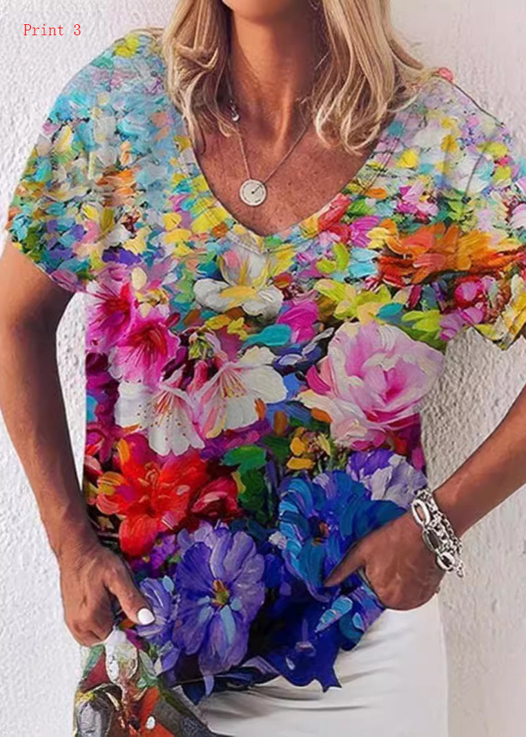 Dames T-shirt met V-hals en Print 2