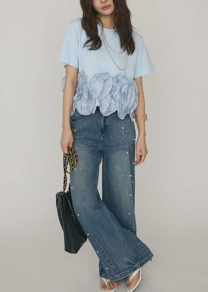 Dames T Shirt Korte Mouw Patchwork Bloem Casual 2