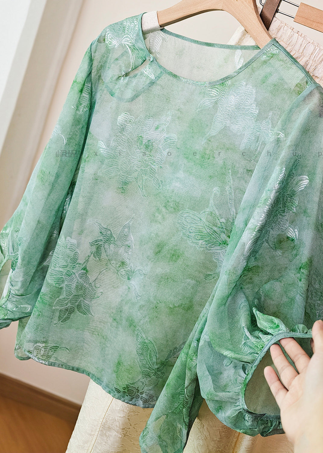 Dames T Shirt O-Hals met Lantaarnmouwen 3