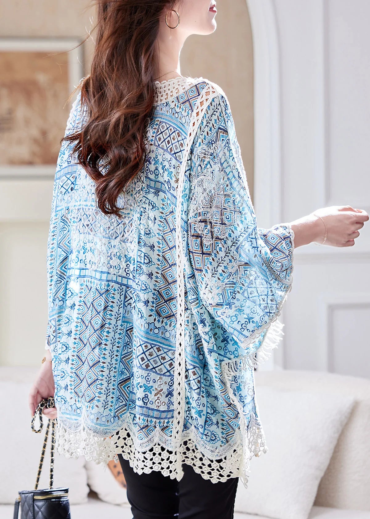 Dames Tanktop Losse Pasvorm Met Patchwork Kant En Vleermuismouwen 3