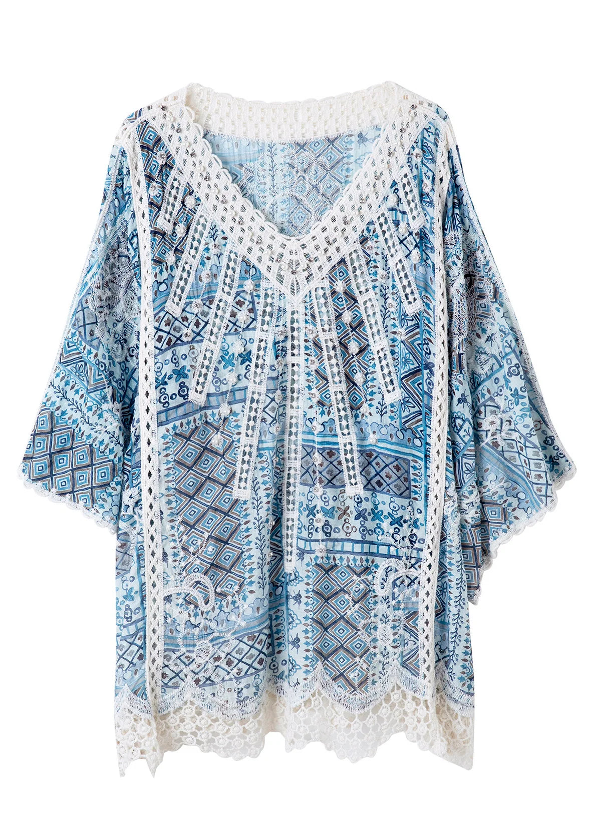 Dames Tanktop Losse Pasvorm Met Patchwork Kant En Vleermuismouwen 4