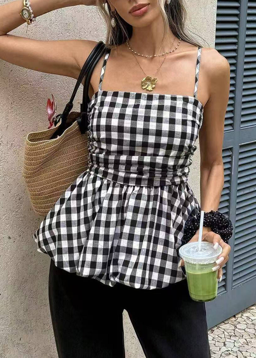 Dames Tanktop Mouwloos Gerimpeld Geruit Casual 1