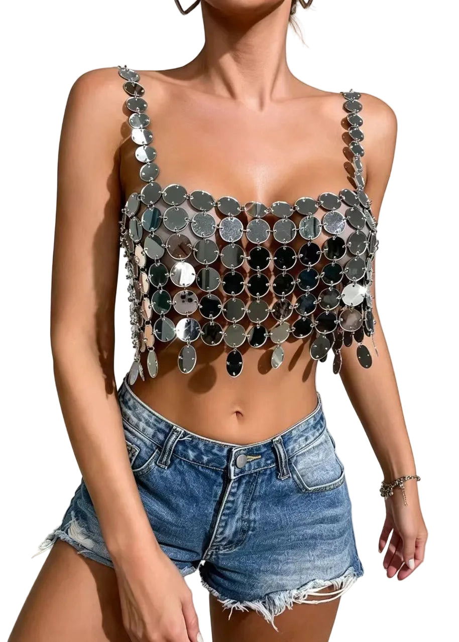 Dames Tanktop Mouwloos Met Uitgesneden Pailletten Stijl 1