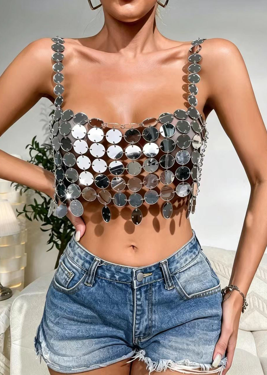 Dames Tanktop Mouwloos Met Uitgesneden Pailletten Stijl 3