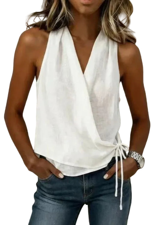 Dames Tanktop V-hals Mouwloos Met Veters 0