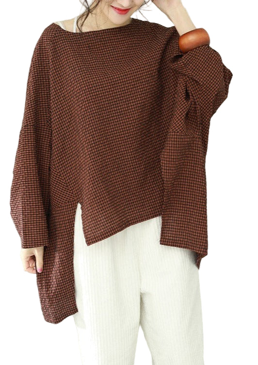 Dames Top Asymmetrisch Katoen met Ruitpatroon 0