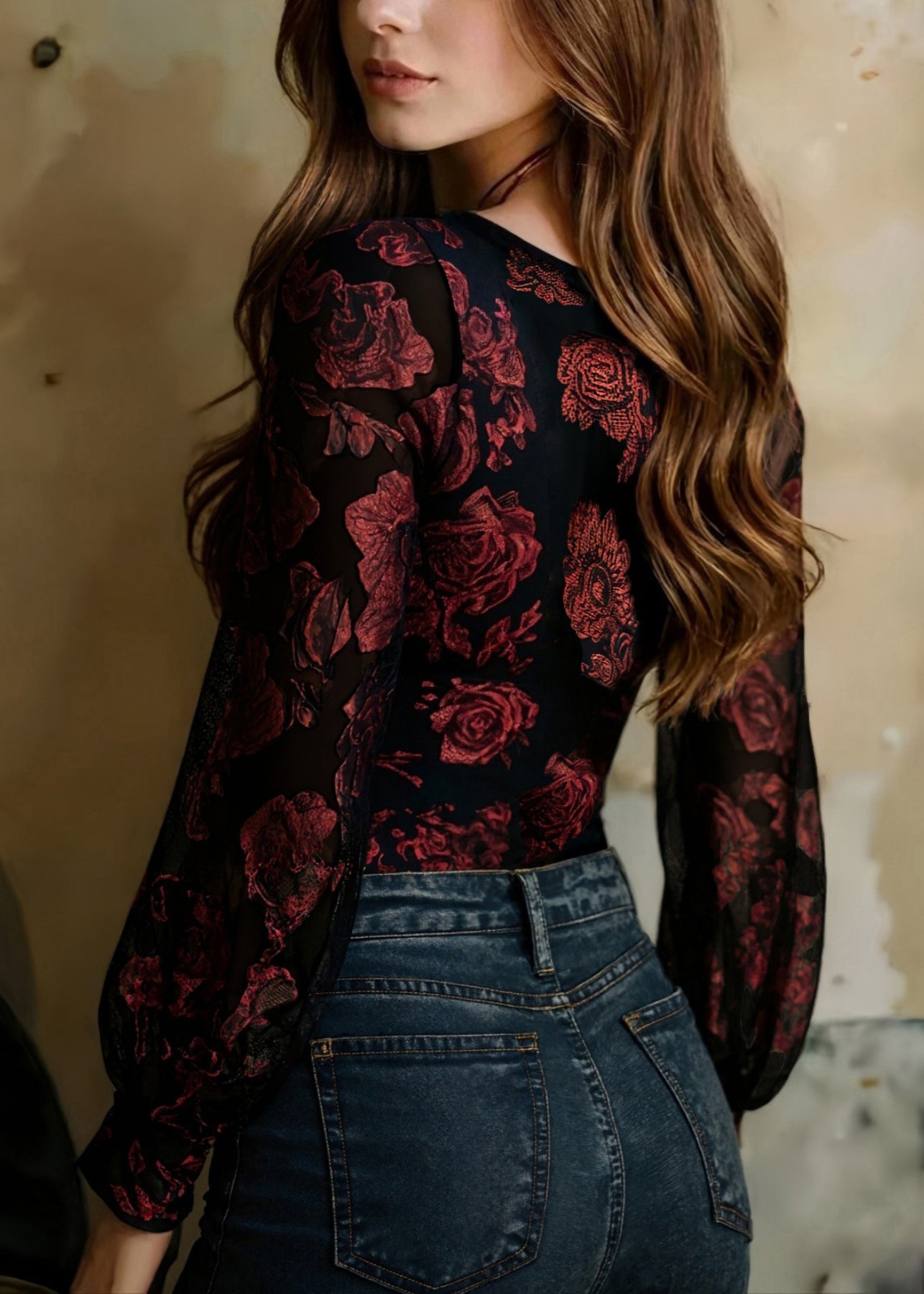 Dames Top Lange Mouwen V-hals Patchwork Design 1