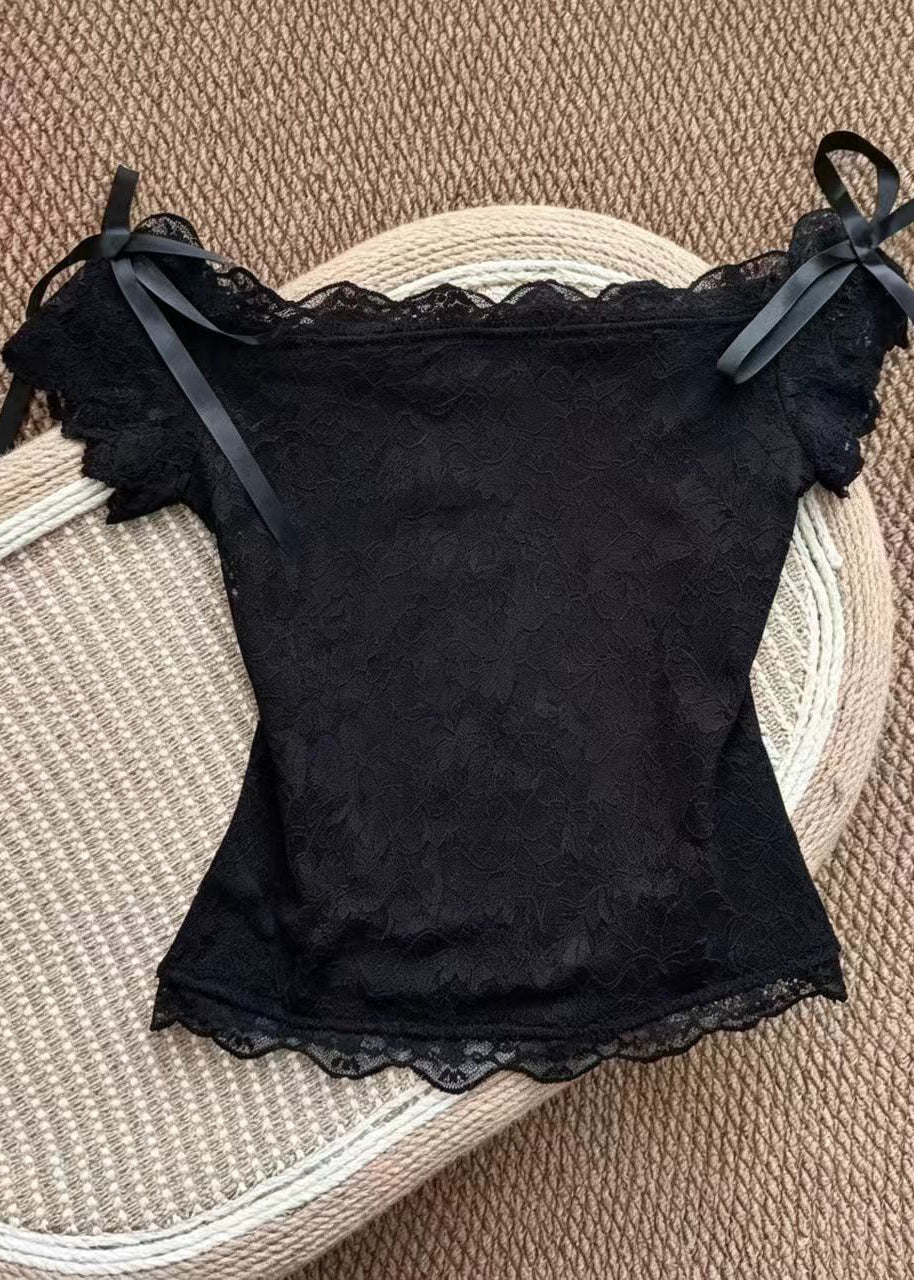 Dames Top Met Slash-Hals En Strikdetail 0