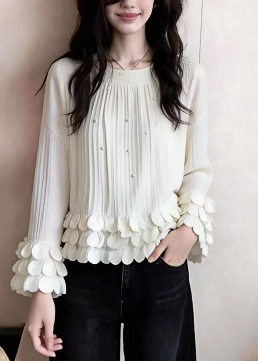 Dames Top Ronde Hals Kralenpatchwork Herfststijl 4