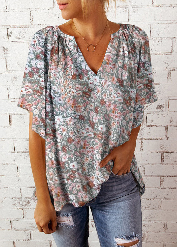Dames Top V-hals Print Zomerstijl 3