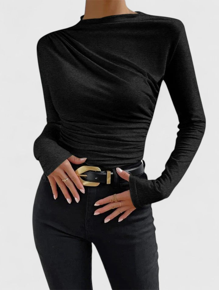 Dames Top met Geplooid Ontwerp en Opstaande Kraag 3
