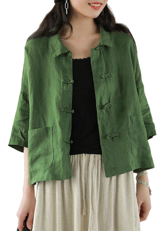 Dames Top met Peter Pan Kraag en Zakken van Linnen 0