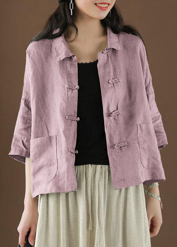 Dames Top met Peter Pan Kraag en Zakken van Linnen 8