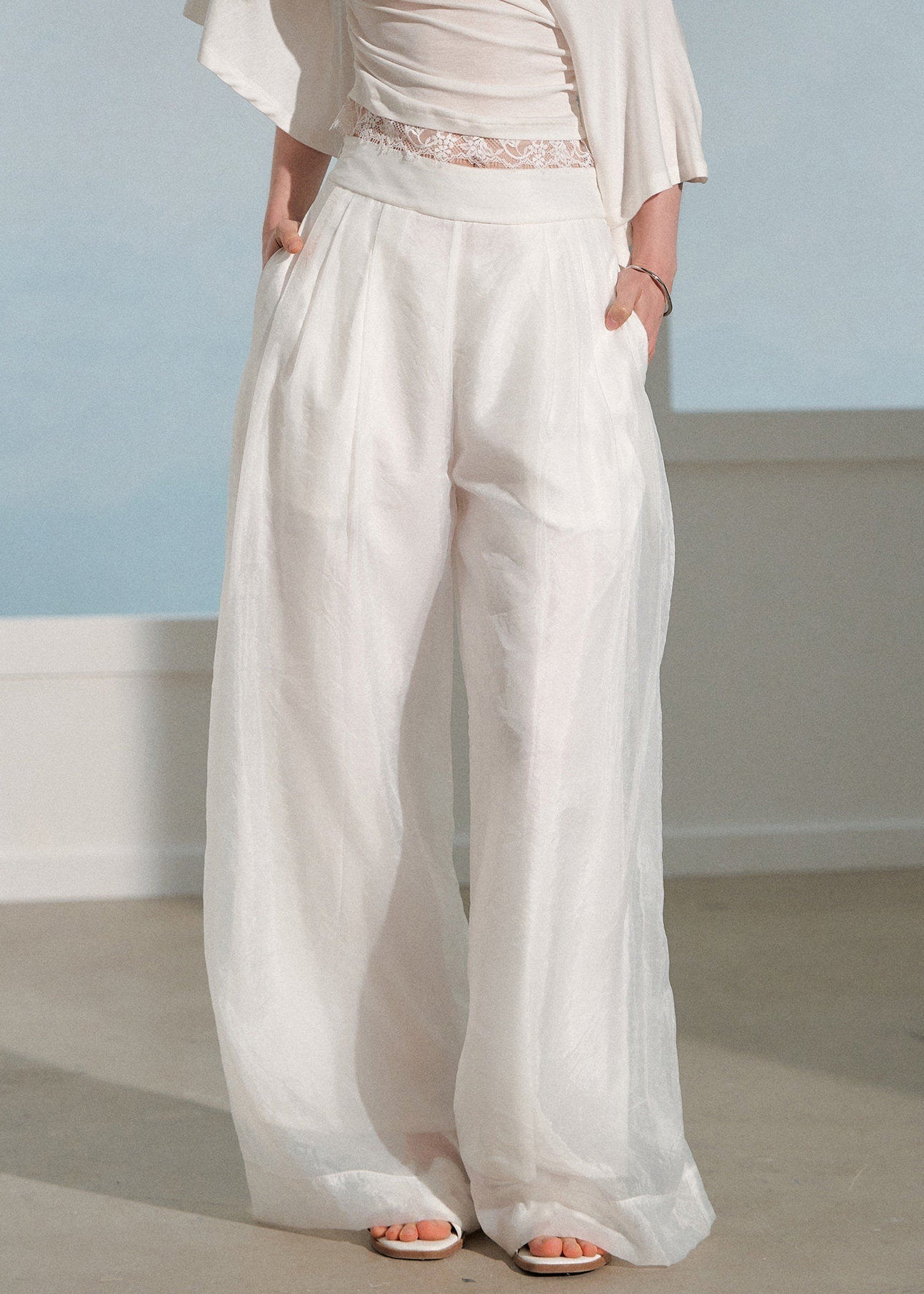 Dames Top met Ruches en Wijde Broek Set Zomerse Stijl 4