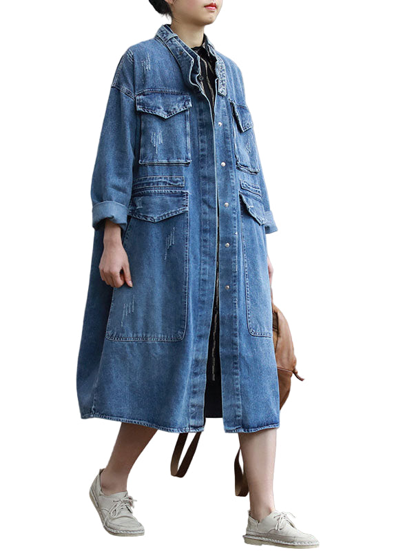 Dames Trenchcoat Denim met Knopen en Zakken voor Casual Herfststijl 0